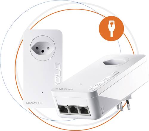 Genießen Sie schnelles Internet in jedem Zimmer – Jetzt lossurfen mit Powerline-Technologie!Für ein schnelle Internetverbindung im gesamten Haus braucht es kein Wunder – nur ein bisschen Magie. Mit dem Magic 2 LAN triple Starter Kit kreieren Sie zu Hause ein hocheffektives dLAN-Netzwerk mit Powerline-Technologie und genießen ununterbrochen schnelles Internet in jedem beliebigen Raum. Denn dLAN heißt: Internet aus der Steckdose. Internet wird hier über die vorhandene Stromleitung durch dicke Wände hindurch übertragen – so wird jede Steckdose zur potenziellen Netzwerkdose. Zusätzlich sichert Ihnen der moderne G.hn-Standard der devolo Magic-Reihe nicht nur eine hohe Datenübertragungsrate