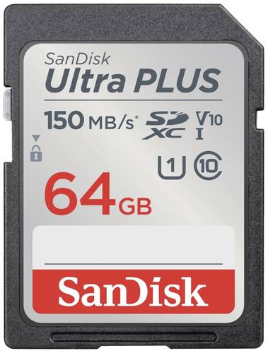 SanDisk SDXC Ultra PLUS 64GB (Class10/V10/UHS-I/150MB/s) SDXC-Karte 64GB Class 10, UHS-Class 1