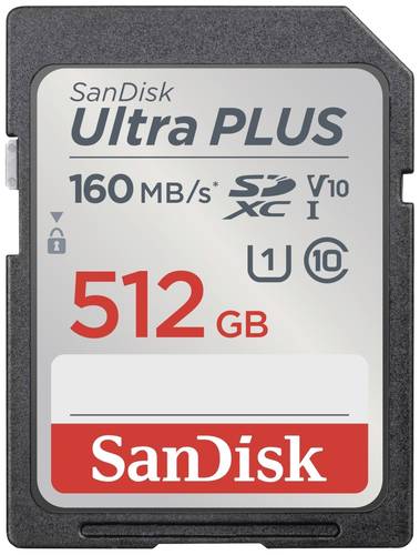 SanDisk SDXC Ultra PLUS 512GB (Class10/V10/UHS-I/160MB/s) SDXC-Karte 512GB Class 10, UHS-Class 1