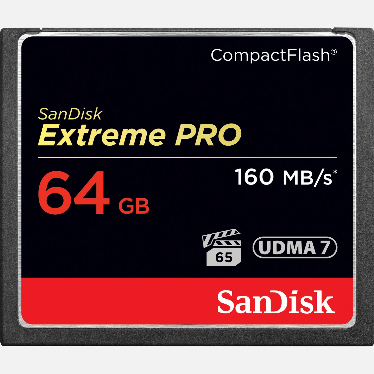 Die SanDisk Extreme PRO CompactFlash Speicherkarte ist eine Karte mit hoher Speicherkapazitt, die VPG-65 untersttzt. Sie berzeugt sowohl bei der Aufzeichnung von flssigen 4K- als auch von Full-HD-Videos1. Profis, die lange Videosequenzen aufnehmen mchten, erhalten mit dieser Speicherkarte die passende Leistung. Erlebe die schnelle Leistung von einer Aufnahme zur nchsten und eine erhhte Workflow-Effizienz; da die Karte auch extremen Temperatur- und Wetterbedingungen widersteht, verpasst du keine Aufnahmesituation.  Vorteile      64 GB Speicherkapazitt          Hohe Lesegeschwindigkeiten bis zu 160 MB/s          Hohe Schreibgeschwindigkeiten bis zu 150 MB/s          Bereit fr 4K UHD Video mit kompatiblem Gerten          Hlt extremen Umweltbedingungen stand          Video-Geschwindigkeitsklasse VPG-65          Informationen zur Produkt