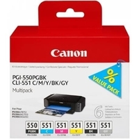 Kurzinfo: Canon PGI-550/CLI-551 PGBK/C/M/Y/BK/GY Multi Pack - 6er-Pack - Grau