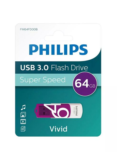 Philips Philips USB Stick 64GB Speicherstick Vivid Edition lila USB 3.0 USB-Stick