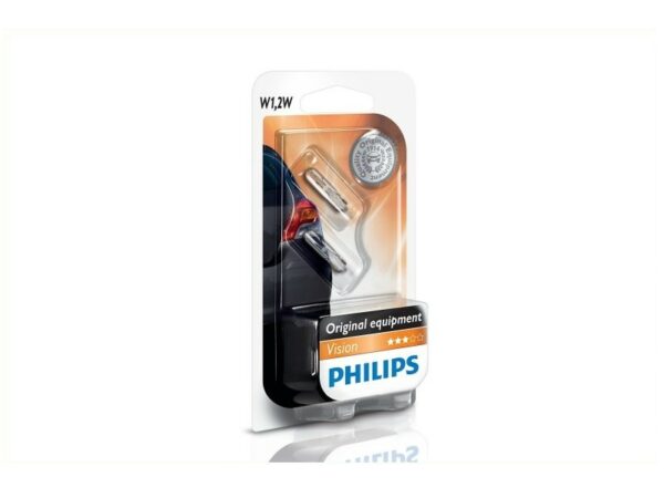 PHILIPS Glassockel W1.2W [12V] (2 Stk.) Lampenart: Glassockellampe Gebindeart: Blisterpack Spannung: 12: V Sockelausführung: W2x4