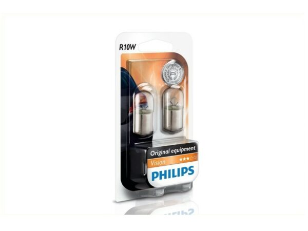 PHILIPS Glühlampe R10W [12V] (2 Stk.) Unsere Signallampen sind die erste Wahl aller großen Automobilhersteller. Sie bieten höchste Qualität zu einem unschlagbaren Preis. Eigenschaften: Sockel: Ba15s Spannung: 12 Volt Leistung: 10 WattNennleistung [W]:10 W Gebindeart:Blisterpack Sockelausführung:BA15s Spannung [V]:12 V Lampenart:R10W Sockelausführung:Ba15s Lampenart:Kugellampe