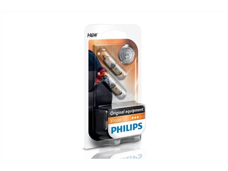 PHILIPS Glühlampe H6W [12V] (2 Stk.) Unsere Signallampen sind die erste Wahl aller großen Automobilhersteller. Sie bieten höchste Qualität zu einem unschlagbaren Preis. Eigenschaften: Sockel: Bax9s Spannung: 12 Volt Leistung: 6 Watt Breite: 2