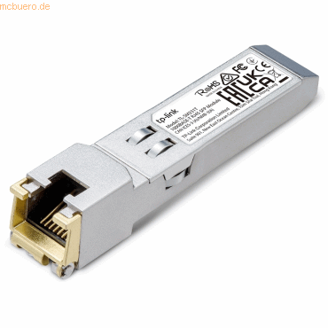 Mit dem TL-SM331T 1000BASE-T RJ45 SFP-Modul übertragen Sie Daten nahtlos bis zu 100 Meter zwischen Ihrer SFP-Schnittstelle und dem Kupfer-Gigabit-Port.> Highlights- Unterstützung des 1000BASE-T-Betriebs in Host-Systemen- Unterstützt die TX-Deaktivierungsfunktion- Für 100 m Reichweite über UTP Cat 5e oder höher Kabel- Hot-Plug-fähige SFP-Footprint-Funktionen- Kommerzielles Produkt Betriebstemperaturbereich: 0-70 Grad C- Entspricht IEEE-Standard 802.3-2002- Vollständig metallisches Gehäuse für niedrige EMI- Geringe Verlustleistung (0