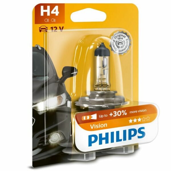 H4 Vision - Halogenlampe für Hauptscheinwerfer - 30% mehr Licht als herkömmliche Halogenlampen - Hervorragende Lichtstrahlkraft zu einem sehr guten Preis-Leistungs-Verhältnis - Mit Originalausrüster-Qualität für mehr Sicherheit und Komfort  1Stück