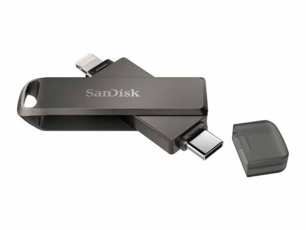 Das SanDisk iXpand Flash Drive Luxe – ein 2-in-1-Flash-Laufwerk im stilvollen Ganzmetallgehäuse. Für schnellen und nahtlosen Austausch zwischen unterschiedlichen Geräten.2-in-1-Flash-Laufwerk mit Lightning- und USB-C-Anschlüssen .128 GB Speicher.Automatisches Back-up von Fotos