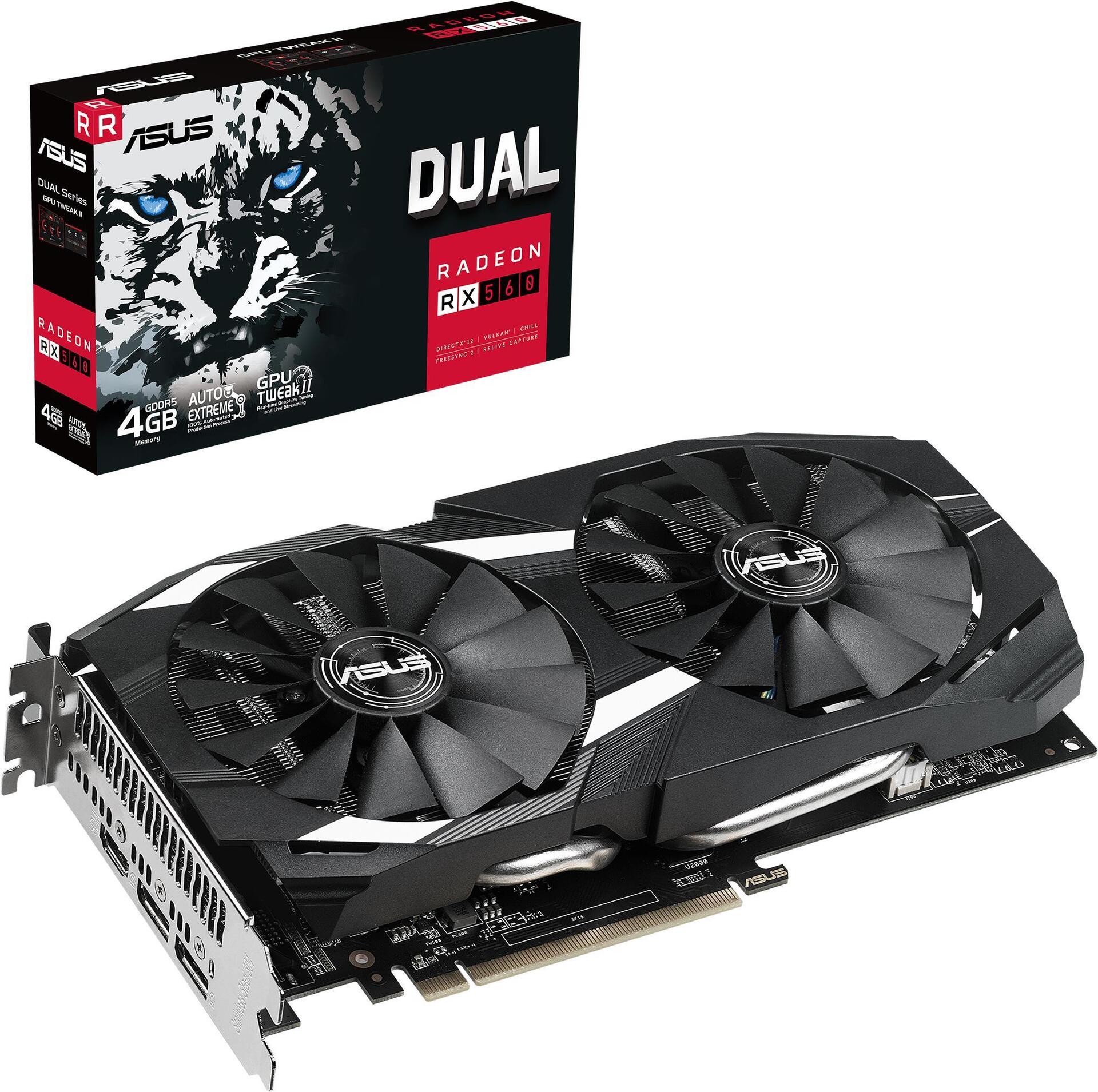 ASUS Dual Radeon RX 560 – Grafikkarten – Radeon RX 560 – 4GB GDDR5 – PCIe 3.0 – HDMI, 2 x DisplayPort (90YV0HG0-M0NA00)