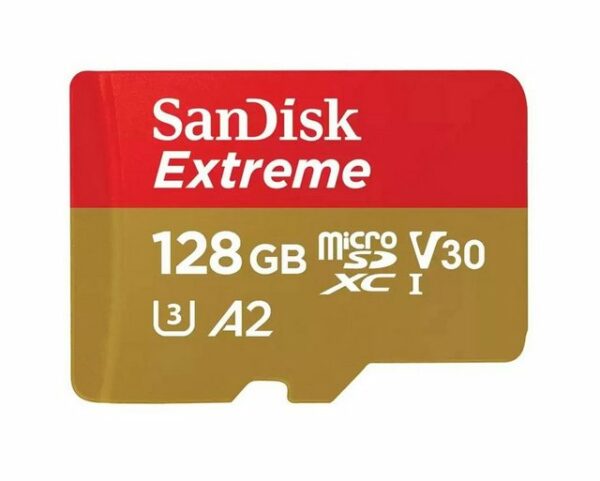 SanDisk Extreme 128 GB MicroSDXC Speicherkarte UHS-I Class 3 160 MB/s 90 MB/sHighlightsKapazität: 128 GBFlash Card Typ: MicroSDXCLesegeschwindigkeit: 160 MB/sSchreibgeschwindigkeit: 90 MB/sInterner Speichertyp: UHS-IUHS Speed Klasse: Class 3 (U3)Video-Geschwindigkeitsklasse: V30Schutzfunktion: Schockresistent