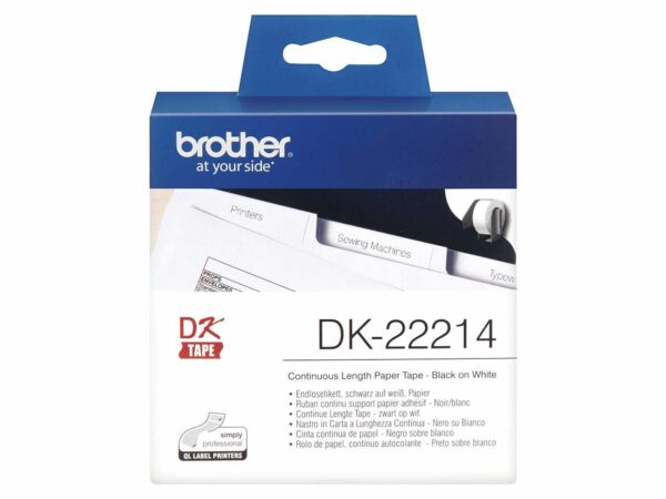 Die Brother Endlosetiketten "DK-22214" eignen sich für eine Vielzahl von Anwendungen. Die weißen Etiketten lassen sich bei Bedarf wieder ablösen und mit Brother "QL"-Geräten ganz einfach beschriften. B 12 mm x L 30