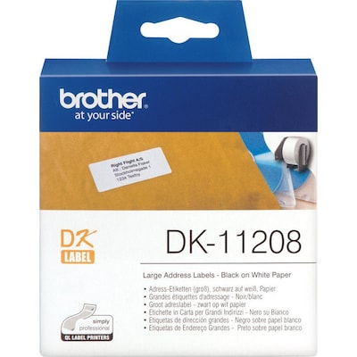 Brother DK-11208 Einzeletiketten – schwarz auf weiß, 400 Stk. 38 x 90 mm