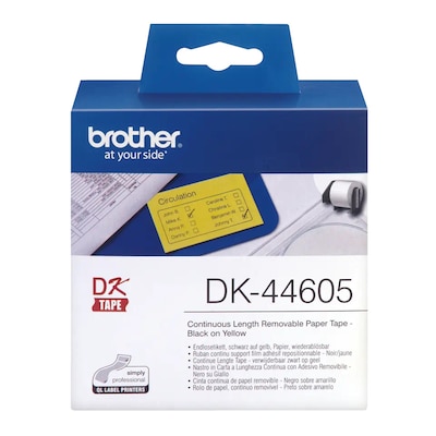 Brother DK44605 Endlos-Etikett (Papier) – Gelb, 62 mm x 30,48 m, wiederablösbar