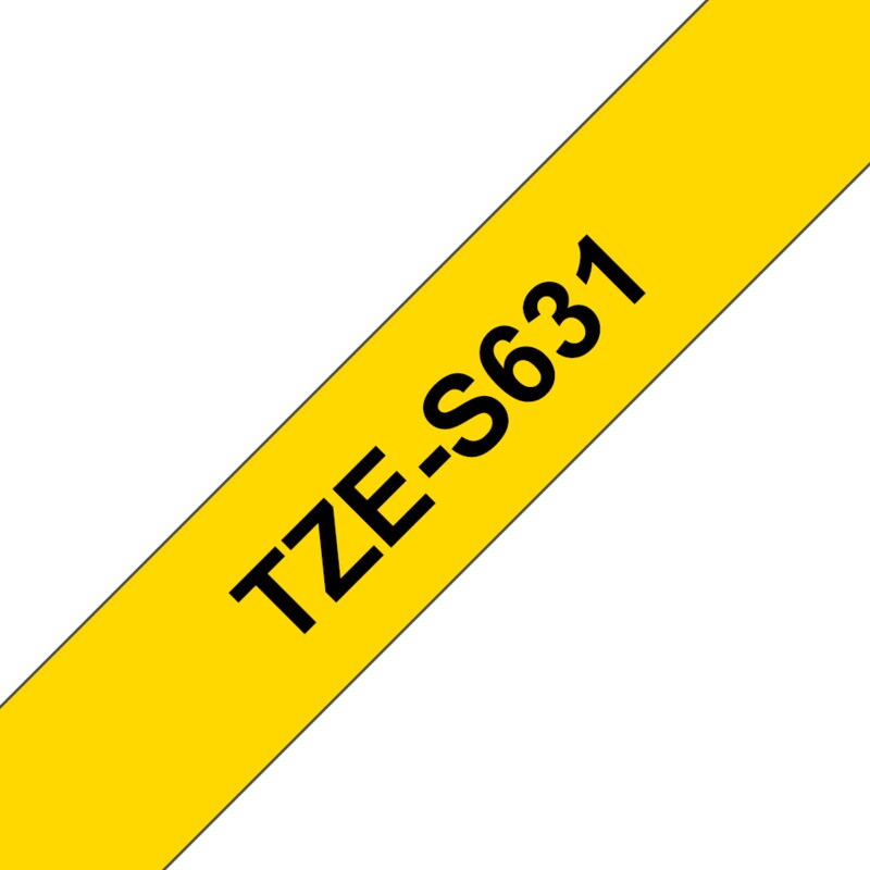 Brother TZe-S631 Schriftband, 12mm x 8m, schwarz auf gelb, stark klebend