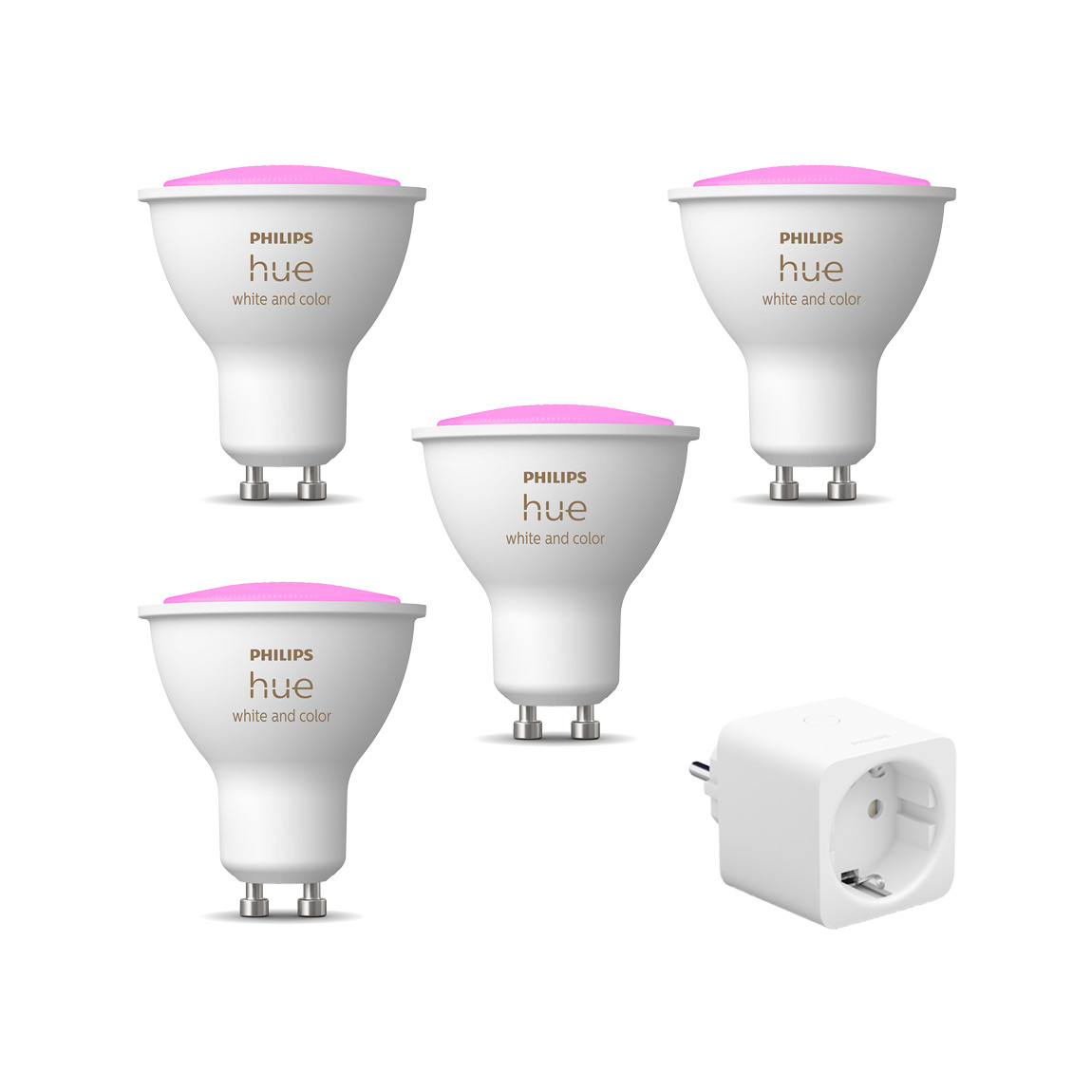 Philips Hue White & Color Ambiance GU10 Bluetooth 4er-Set + Smart Plug