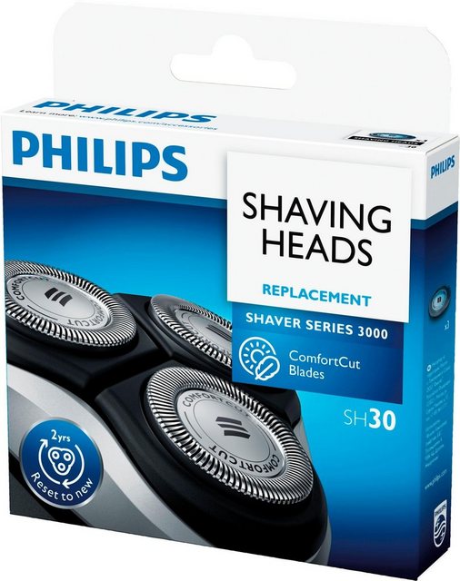 Einen Schutz vor Hautverletzungen bei der Rasur bieten die Philips Scherköpfe SH30/50 der Shaver series 3000. Um die Leistung des Rasierers beizubehalten