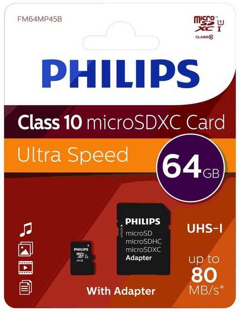 Philips Micro SDXC Karte 64GB Speicherkarte UHS-I U1 Class 10 Speicherkarte