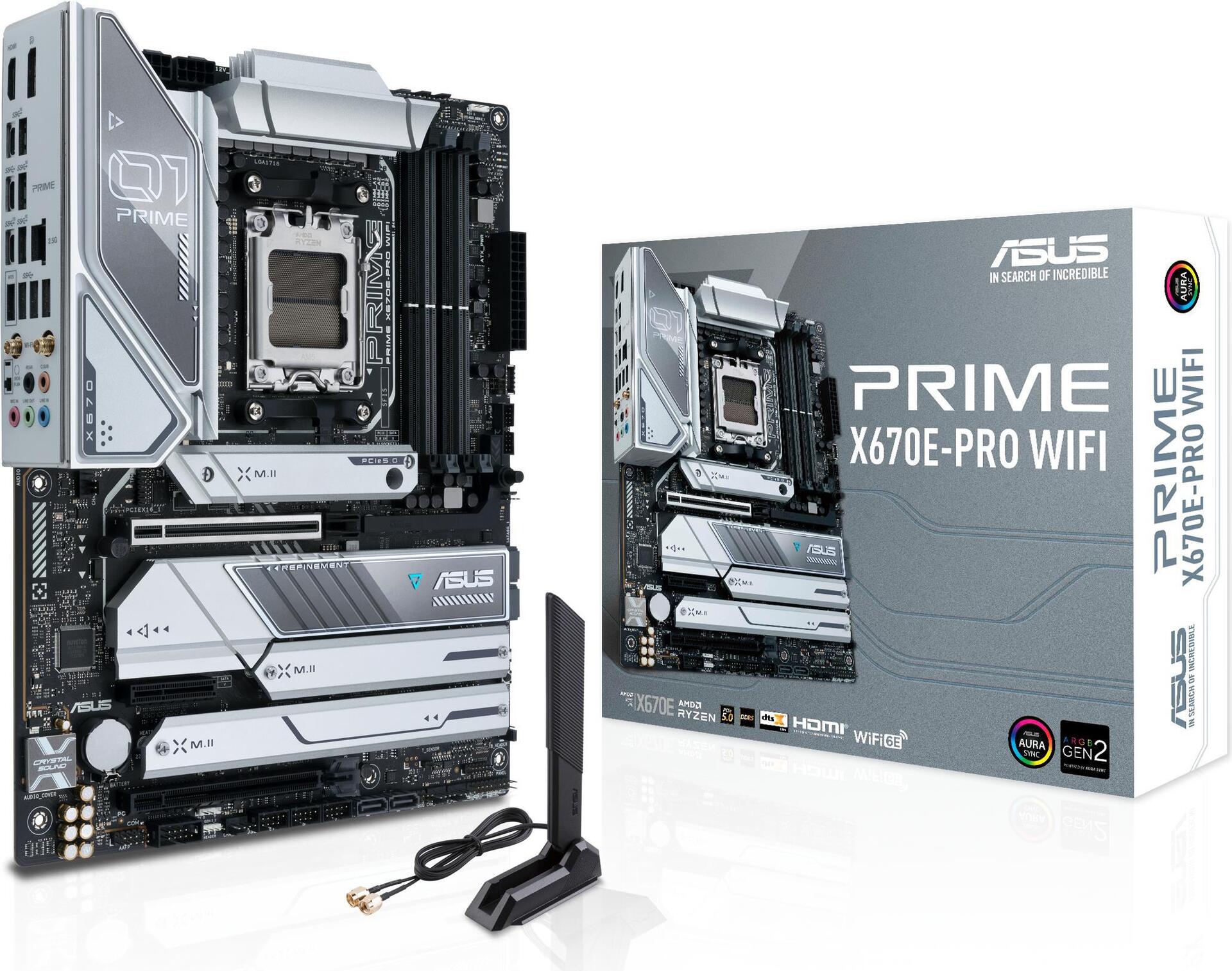 ASUS Prime X670E-PRO WIFI – Motherboard – ATX – Socket AM5 – AMD X670 Chipsatz – USB 3,2 Gen 1, USB 3,2 Gen 2, USB-C 3,2 Gen2, USB-C 3,2 Gen 2×2, USB-C 3,2 Gen 1 – 2,5 Gigabit LAN, Bluetooth, Wi-Fi – Onboard-Grafik (CPU erforderlich) – HD Audio (8-Kanal) (90MB1BL0-M0EAY0)