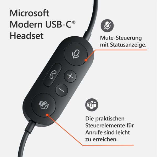 Microsoft On-Ear-Kopfhörer »Modern USB-C Headset«, Noise-Cancelling-integrierte Steuerung für Anrufe und Musik – Bild 3