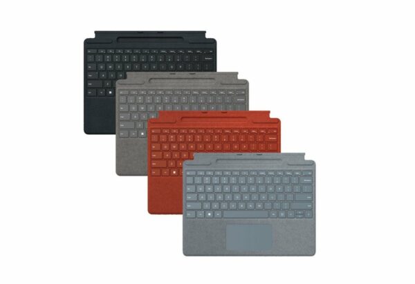 wie es Ihnen gefällt. Surface Pro Signature Keyboard kann an praktisch jeden Winkel angepasst werden. Einrasten lassen und mit offenem Surface Pro 8 oder Pro X Kickstand verwenden