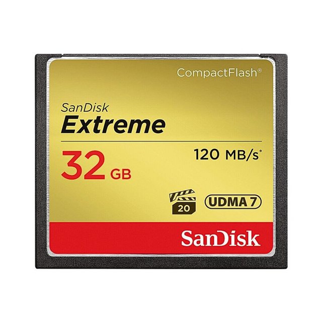 Sandisk Extreme Speicherkarte (32 GB, 120, 120 MB/s Lesegeschwindigkeit, für Spiegelreflexkameras und Camcorder)