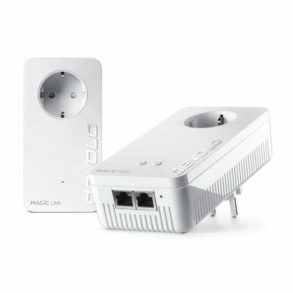 devoloPowerlineMagic 1 WiFi Starter Kit2 LAN-Anschlüsse für alle stationären GeräteBis zu 1200 Mbit/s direkt aus der SteckdoseErweitert im Handumdrehen das WLAN-NetzIn Deutschland entwickelt mit 3 Jahren GarantieKompatibel mit allen RouternMesh-WLANReichweite bis zu 400 Meter