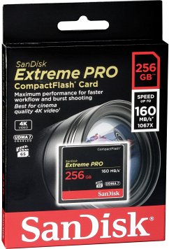 SanDisk Extreme Pro CompactFlash-Karte - 256GB Eigenschaften:Schreibgeschwindigkeiten von bis zu 160 MB pro Sekunde (667X