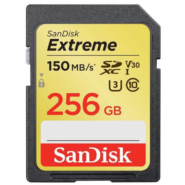 SanDisk Extreme SDXC 256GB Speicherkarte Schwarz UHS I U3 V3 bis zu 150MB/sDie SanDisk Extreme® SD™-UHS-I-Speicherkarte liefert die nötige Leistung