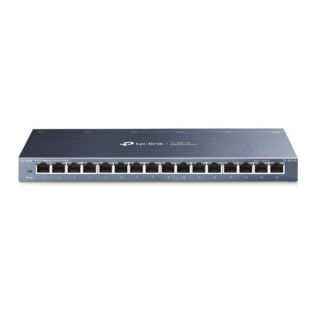 TP-Link TL-SG116 16-Port Gigabit Desktop Switch Netzwerk-Switch (Unmanaged Metallgehäuse Plug&Play lüfterlos Schwarz)