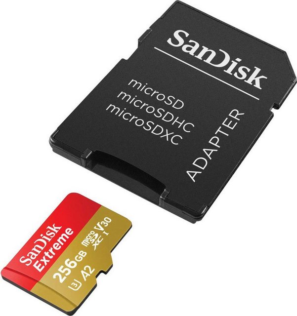 Sandisk Extreme® microSDXC™-UHS-I-Karte Speicherkarte (256 GB, Video Speed Class 30 (V30)/UHS Speed Class 3 (U3), 190 MB/s Lesegeschwindigkeit)