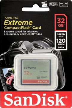 Überlegene Performance für DSLRs und HD-Camcorder: SanDisk Extreme CompactFlash SpeicherkarteEigenschaften:Bis zu 85MB/s Schreibgeschwindigkeit für Spitzenleistung bei jeder AufnahmeVPG-20 für konstant hohe Videoaufnahmegeschwindigkeiten von 20MB/sSpeicherkapazitäten von bis zu 128GB für hochauflösende DateiformateIdeal für HD-Camcorder und DSLR-Kameras der Mittel- bis ProfiklasseHinweis: Dieser Artikel kann nur an eine deutsche Lieferadresse ausgeliefert werden.