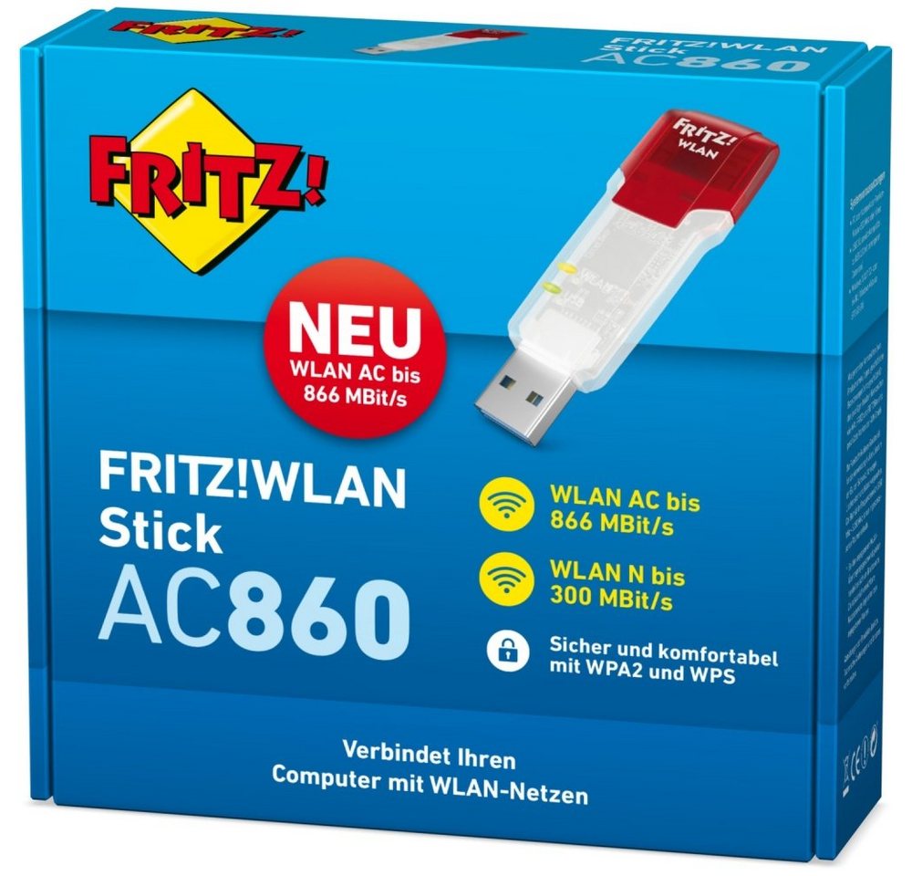 AVM WLAN-Modul FRITZ!WLAN Stick AC 860 – USB-WLAN-Adapter – weiß/rot