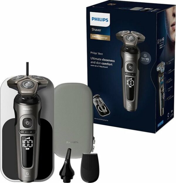 Eine effiziente Rasur mit Hochgeschwindigkeit bietet der Philips Shaver S9000 Prestige elektrischer Nass- und Trockenrasierer SP9872/15. Ausgestattet ist er mit selbstschärfenden und extra scharfen NanoTech Dual Precision-Klingen