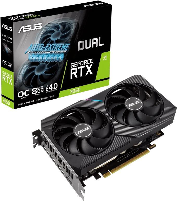 ASUS Dual GeForce RTX 3050 OC Edition – Grafikkarten – GF RTX 3050 – 8GB GDDR6 – PCIe 4,0 – HDMI, 3 x DisplayPort (90YV0HH0-M0NA00)