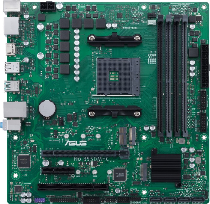 ASUS Pro B550M-C/CSM – Motherboard – micro ATX – Socket AM4 – AMD B550 – USB-C Gen2, USB 3,2 Gen 1, USB 3,2 Gen 2 – Gigabit LAN – Onboard-Grafik (CPU erforderlich) – HD Audio (8-Kanal) (90MB15Q0-M0EAYC)