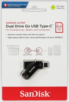 SanDisk Ultra Dual Drive Go USB Type-CEigenschaften:2-in-1 Flash Drive mit doppelseitigem Type-C- und Type-A-AnschlussVerschiebe deine Dateien ohne Verzögerung auf Smartphones