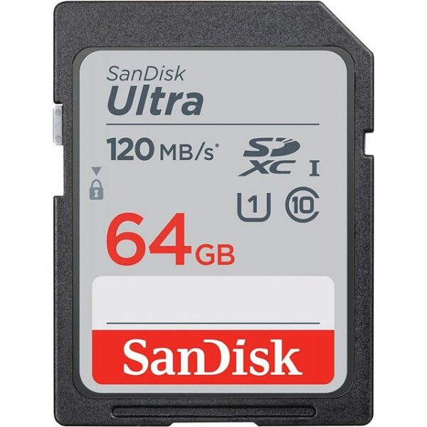 SanDisk SDXC Ultra UHS-I 120MB/s 64 GB SpeicherkarteDie Sandisk Ultra SDXC-I Speicherkarten sorgen für bessere Fotos und Full HD-Videos mit einer Kompaktkamera der mittleren Preisklasse oder einem Camcorder.Mit SanDisk Ultra UHS-I Speicherkarten profitiert man von schnelleren Downloads und besserer Performance für das Aufnehmen und Speichern von Full HD-Videos der allerhöchsten Qualität.So erlebt man extrem schnelle Lesegeschwindigkeiten von bis zu 120 MB/s und spart so Zeit beim Kopieren von Fotos und Videos von der Karte auf den Computer.ZustandNeuwareLieferumfangSanDisk SDXC Ultra UHS-I 120MB/s 64 GB - Speicherkarte - schwarz