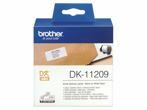 Die kleinen Adressetiketten "DK-11209" von Brother überzeugen mit hochwertiger Qualität. Die weißen Etiketten lassen sich bei Bedarf wieder ablösen und eignen sich für die Verwendung mit Brother "QL"-Geräten. B 62 x H 29 mm. 1 Pack = 800 Etiketten.