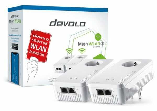 Devolo Mesh WLAN 2 Starter Kit Powerline 2x Gigabit LAN Steckdose Mesh-Tri-BandMesh-WLAN in BestformLückenlos Surfen! Entgegen herkömmlicher Starter Kits zur Heimvernetzung besteht das devolo Mesh-Set ausschließlich aus WLAN-Einheiten