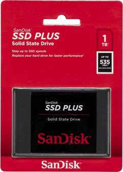 SanDisk SSD PlusEigenschaften:Kapazität: 1 TBSchnittstelle: SATA IIISequenzielles Lesen: 530 MB/sSequenzielles Schreiben: 440 MB/sAbmessungen (L x B x H): 7 x 100