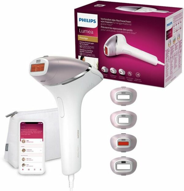 Für seidig glatte Haut bis 12 Monate* sorgt das Philips Lumea Prestige IPL-Haarentfernungsgerät BRI947/00. Ausgestattet ist es mit geschwungenen und intelligenten Aufsätzen