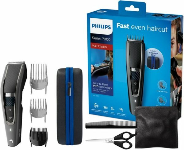 Der Philips Haarschneider HC7650/15 aus der Hairclipper Series 7000 bietet in kürzester Zeit einen gleichmäßigen Haarschnitt. Ausgestattet ist er mit einer DualCut-Technologie