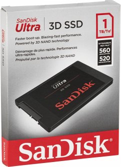 SANDISK ULTRA 3D SSDEigenschaften:Kapazität: 1000 GBSchnittstelle: SATA 3.0 (6 Gbit/s)Abmessungen (L x B x H): 69