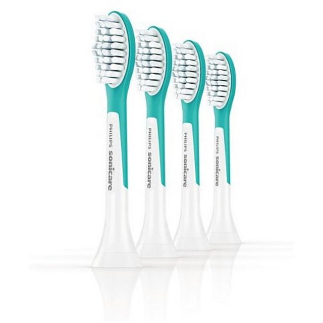 Aufsteckbürsten HX6044/33 Sonicare für Kids (4er) – Ersatz Aufsteckbürsten – weiß/türkis, Packung, 4 Stück