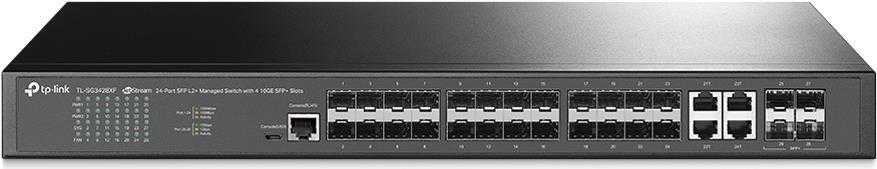 TP-Link JetStream TL-SG3428XF V1 – Switch – L2+ – managed – 20 x Gigabit SFP + 4 x Combo Gigabit SFP/RJ-45 + 4 x 10 Gigabit SFP+ (Uplink) – an Rack montierbar