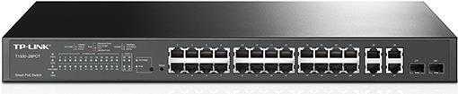 TP-LINK Smart PoE Switch T1500-28PCT – Switch – 24 x 10/100 (PoE) + 2 x SFP + 4 x 10/100/1000 – an Rack montierbar – PoE – Sonderposten