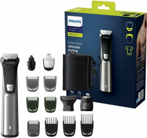 Mit dem Philips MG7745/15 der Multigroom Serie 7000 wird der Körper von Kopf bis Fuß perfekt gestylt. 14 hochwertige Aufsätze lassen keine Wünsche offen. Verstellbarer Aufsatz für Bärte von 3 bis 7 mm