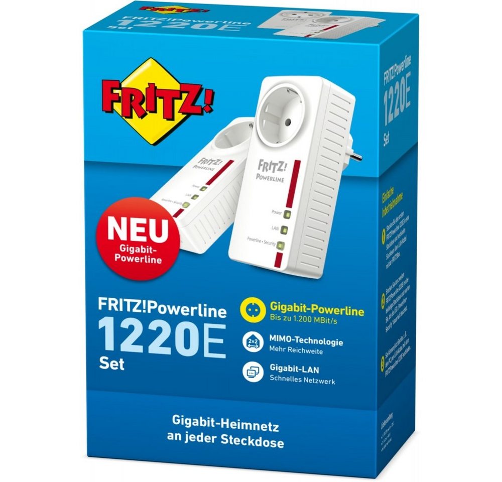 AVM FRITZ!Powerline 1220E Set – Powerline Adapter LAN – weiß Netzwerk-Adapter