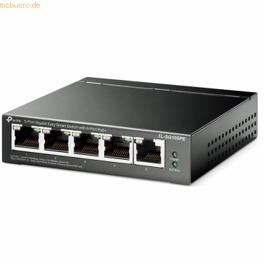 Erweitern Sie Ihr bestehendes Netzwerk zu Hause oder im Büro mit dem TP-Link TL-SG105PE 5-Port Gigabit Switch. Dank PoE+ arbeitet er mit allen IEEE-802.3af/at-Geräten zusammen und liefert eine PoE Gesamtleistung von bis zu 65 Watt.> Highlights- 5x 10/100/1000 Mbit/s RJ45-Ports- 4x 802.3af/at PoE+ -Ports mit bis zu 30W für jeden Port- Unterstützt ein PoE-Budget von bis zu 65 W insgesamt für alle PoE-Ports- Ermöglicht Netzwerküberwachung