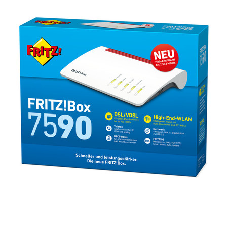 AVM FRITZ! Box 7590 WLAN AC+N Router (DSL/VDSL,1.733 MBit/s (5GHz) & 800 MBit/s (2,4 GHz), bis zu 300 MBit/s mit VDSL-Supervectoring 35b, WLAN Mesh, DECT-Basis, Media Server, geeignet für Deutschland) (20002784)